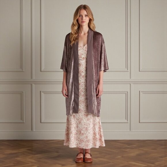 NWT Dress Forum Crushed Velvet Kimono Cardigan Sz L Pink Boho Whimsigoth Artsy - Picture 2 of 13